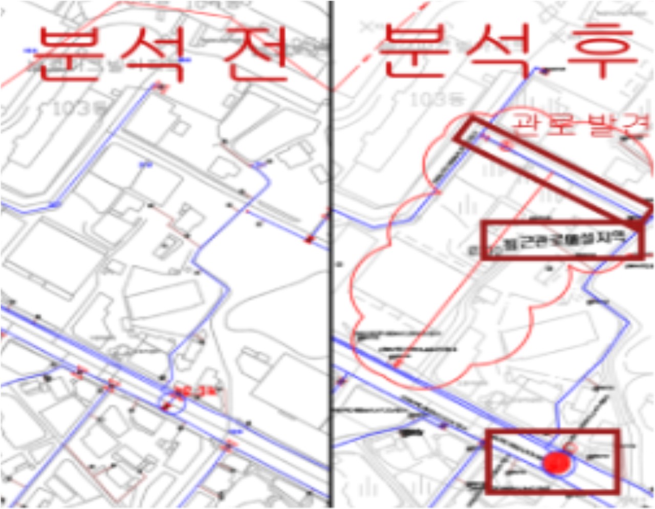 관망 분석 전후 지도